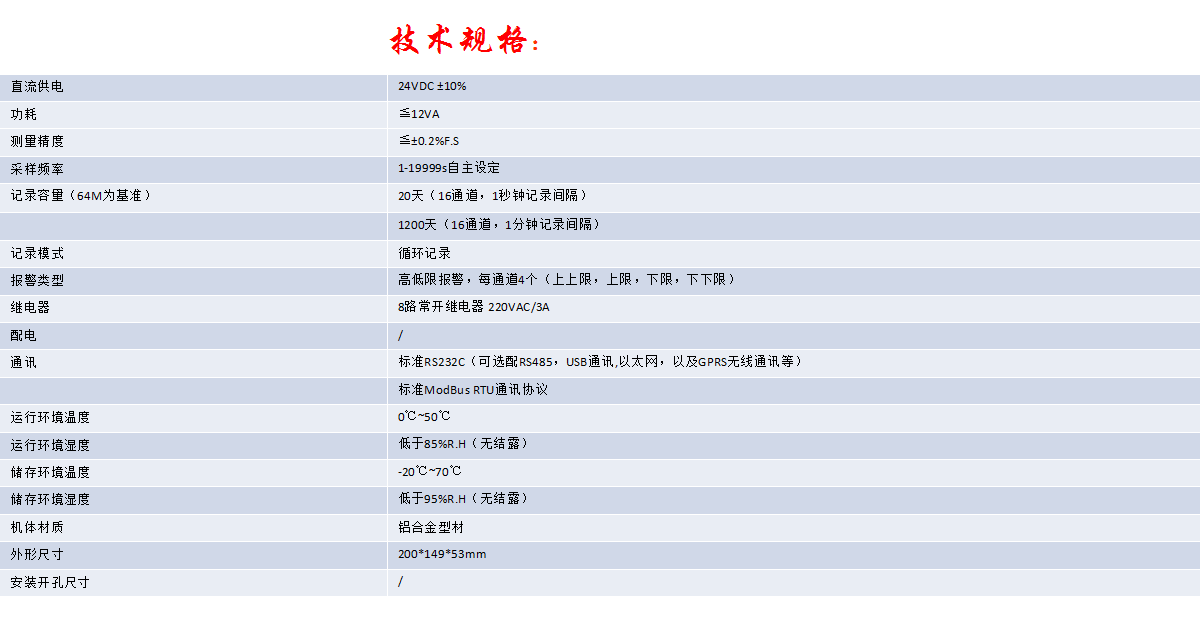 无线记录仪T3技术参数图